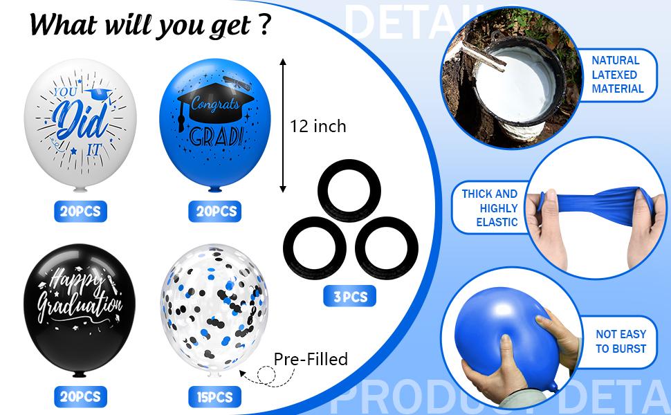 78 Pack Blue and Black Graduation Balloons Class of 2026 Graduation Decorations - 12 Inch Royal Blue White Congrats Grad Balloons with Ribbons, 2026 Grad Party Decorations for College, High School