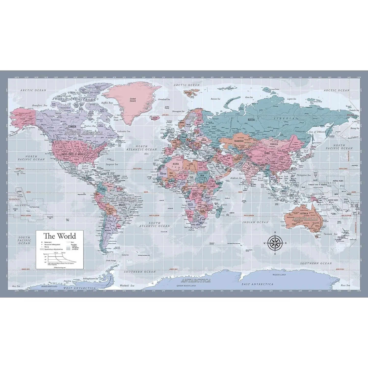 Laminated World Map Poster - Wall Chart Map of Earth - 18" x 29" (Purple)