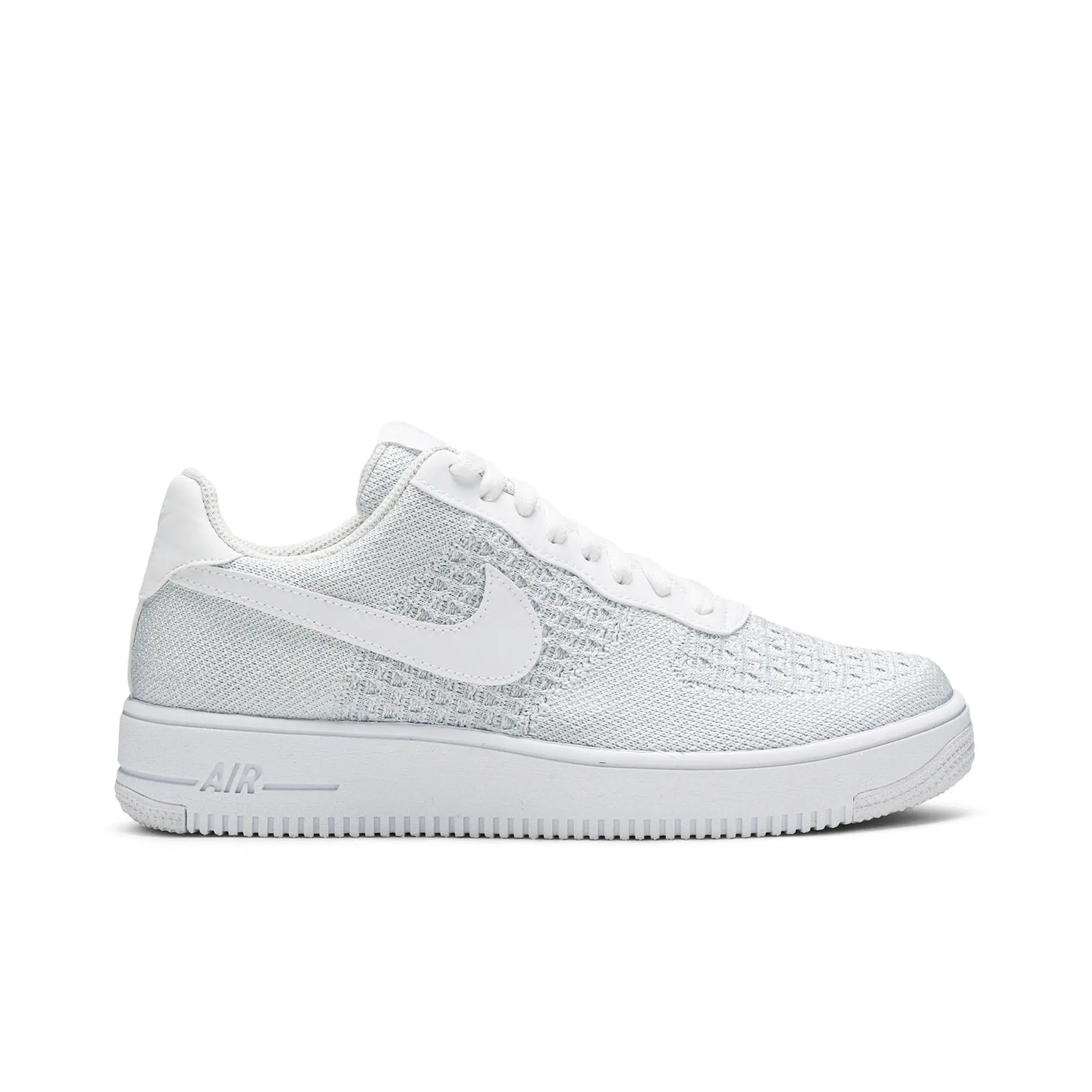 Nike Air Force 1 Flyknit Low 2.0 'Pure Platinum' Unisex Low Ankle Synthetic Knit Sneakers, White/Pure Platinum, Multi-Size, Short Length, Style Code AV3042-100