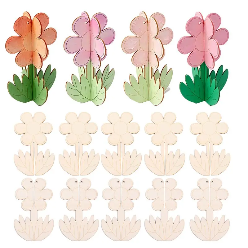 32pcs/16set 3D Wooden Flower DIY Assembly Hanging Ornament Set, Double-Sided Engraved Pre-Cut Components, Glue-Free Interlocking Puzzle-Style Craft, Blank Natural Wood Panel for Freestyle Painting, Perfect for Spring Home Decor & Festival Party Styling.