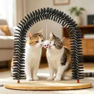 Cat Arch Self Groomer Brush, Cat Face Rubbing Massager with Scratching Pad, Indoor Cat Corner Grooming Toy for Shedding & Itching Relief