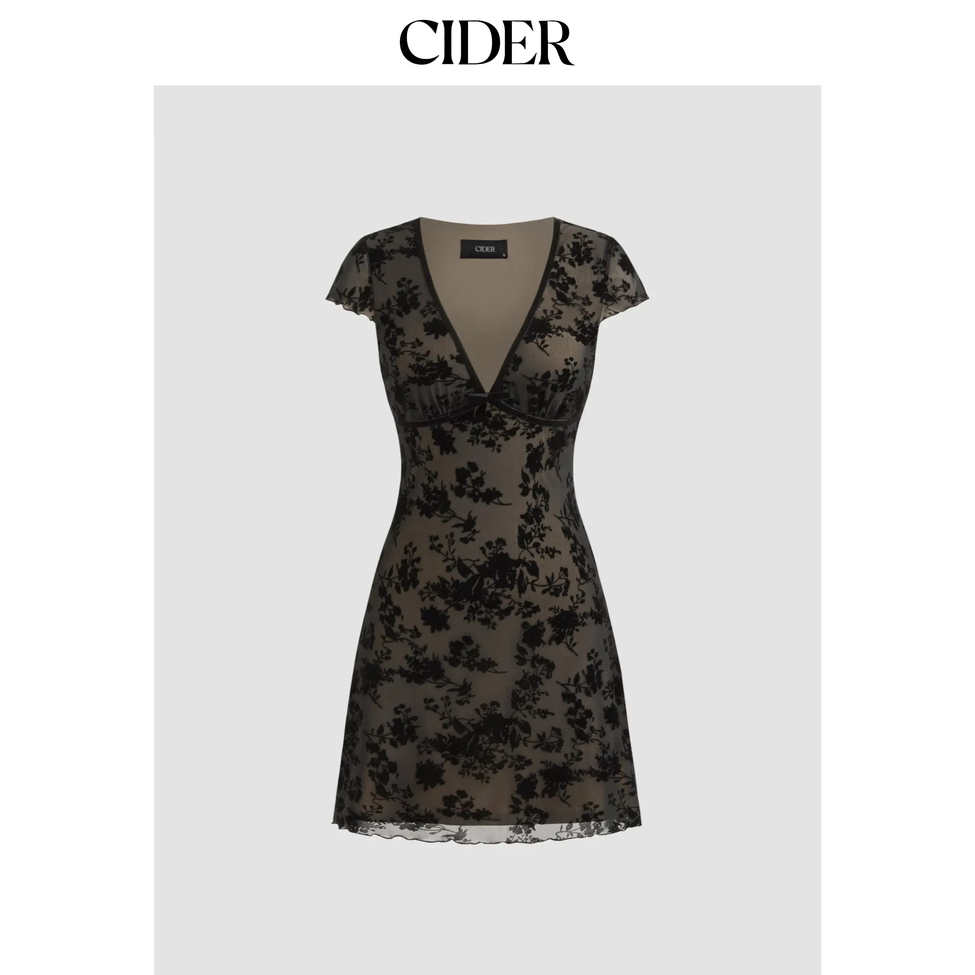 Cider Mesh V-neck Floral Bow Mini Dress SummerFinds