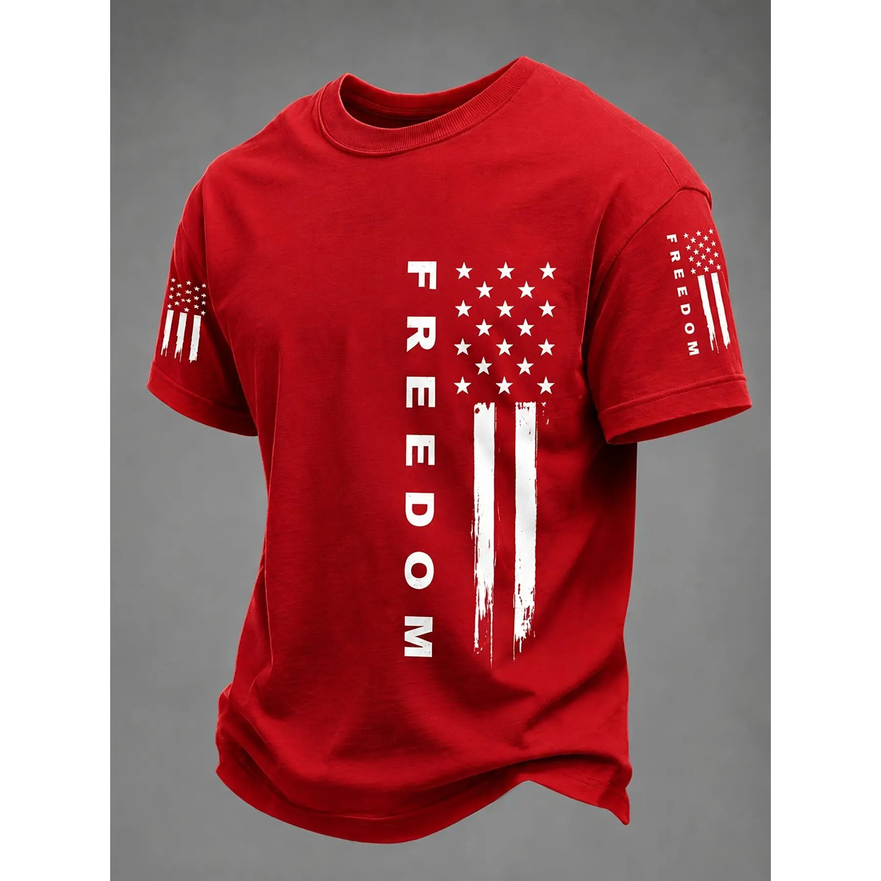 Nixeci brand men's casual T-shirt with American flag print, vintage distressed black freedom T-shirt - American stars and stripes pattern men's patriotic clothing, short-sleeve T-shirt