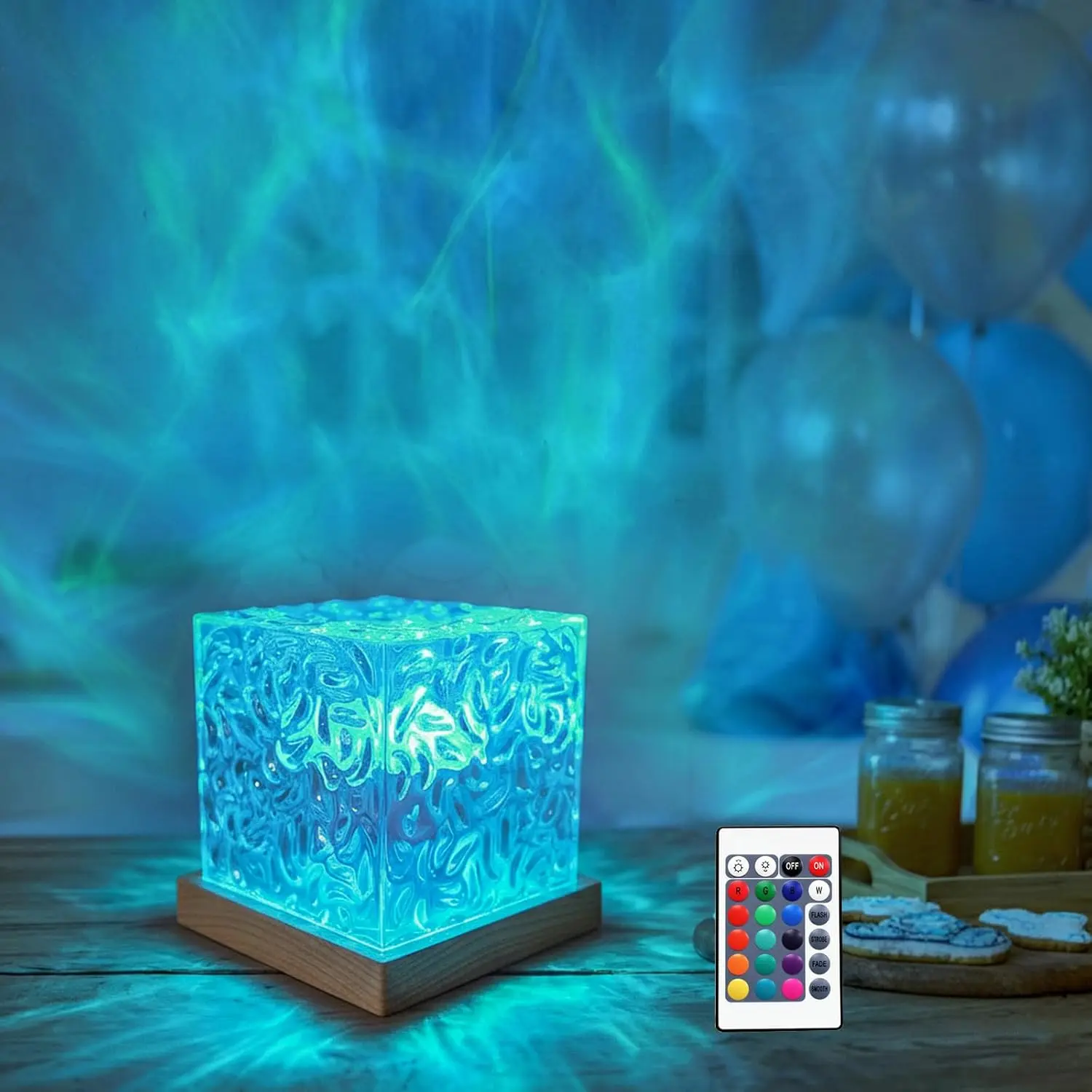 Ocean Wave Projector Light, 16 Colors Gradual Rotating Water Lamp with Remote Control, Beach Decor Sea Themed Northern Lights Projector for Office Bedroom Bar Restaurant(Plug in 4.7in)