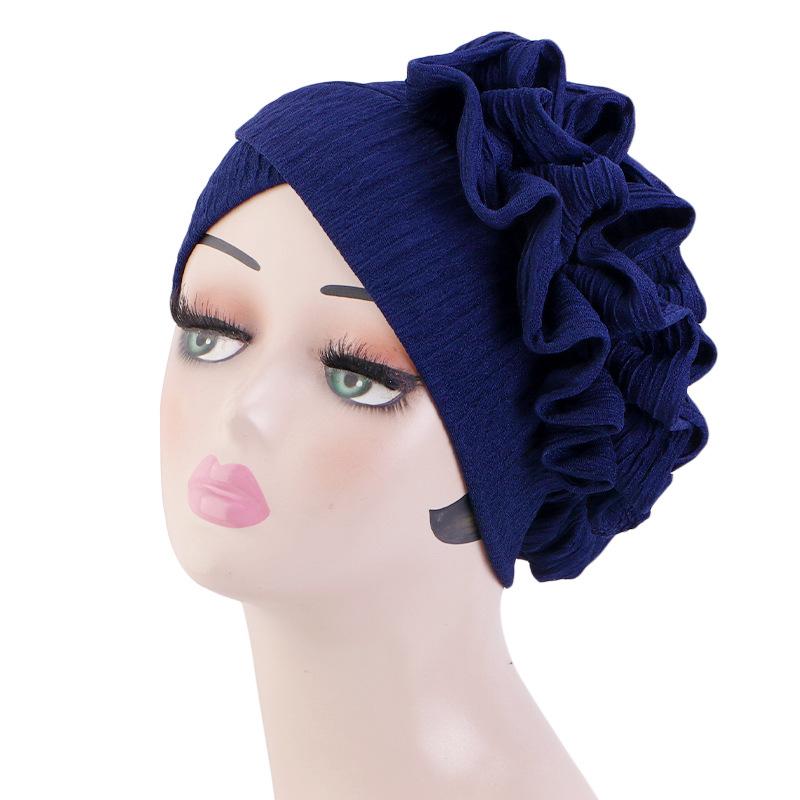 Ruffle Edge Pleated Turban Hat, Elastic Hair Care Bonnet for Women