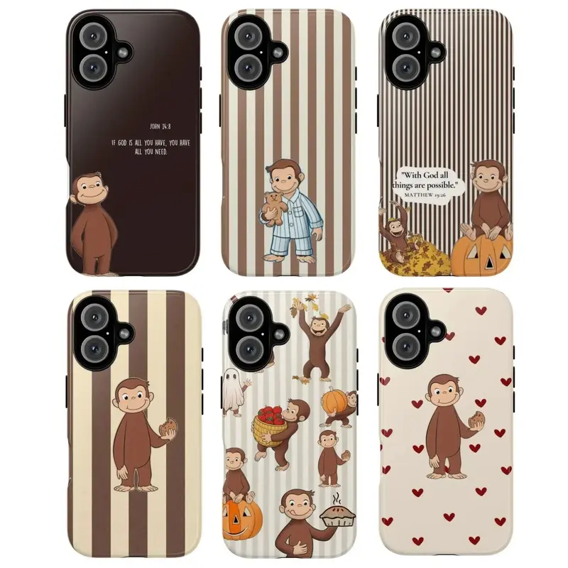 TPU Material Phone Case for iPhone Series (16/15/14/13/12) - Brown Monkey & Heart Pattern, Inspirational Christian Quote Protective Cover, Cute Accessories, Personalized Local Phone Accessory Gift