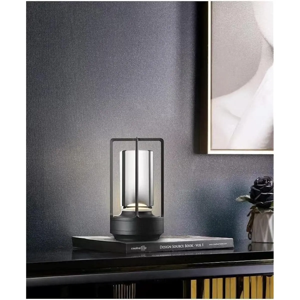 Portable Metal Table Lamp for Indoor/Outdoor,Rechargeable Cordless LED Lamp, 3-Colour Infinitely Dimming Battery Powered Small Desk Lamp, Restaurant/Bedroom/Bar/Coffee/Camping Light (Black)