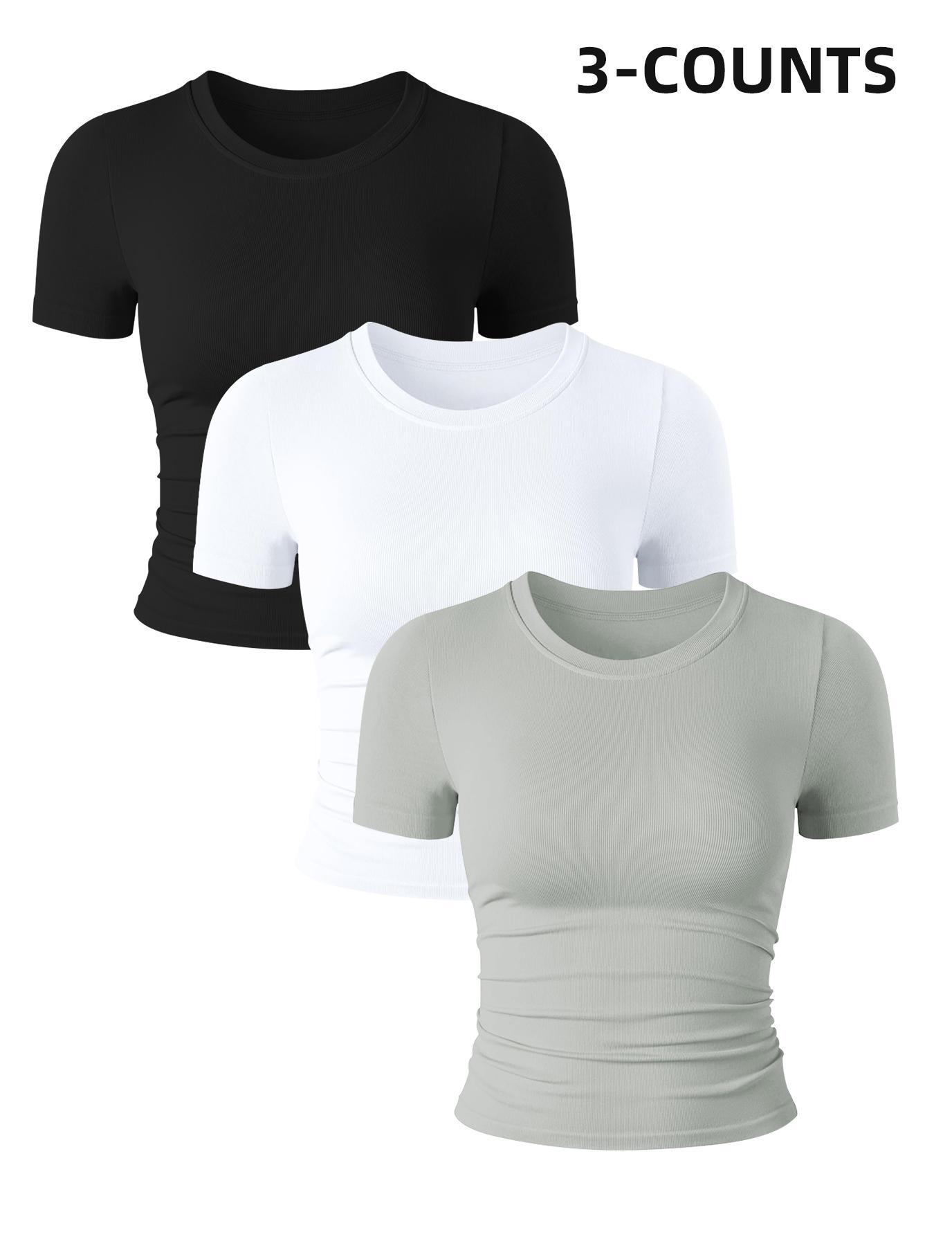 Women's Solid Color Round Neck Sports Tee, Athletic Top, Breathable Comfortable Short Sleeve T-shirt for Yoga Gym Workout, Ladies Sportswear for Summer