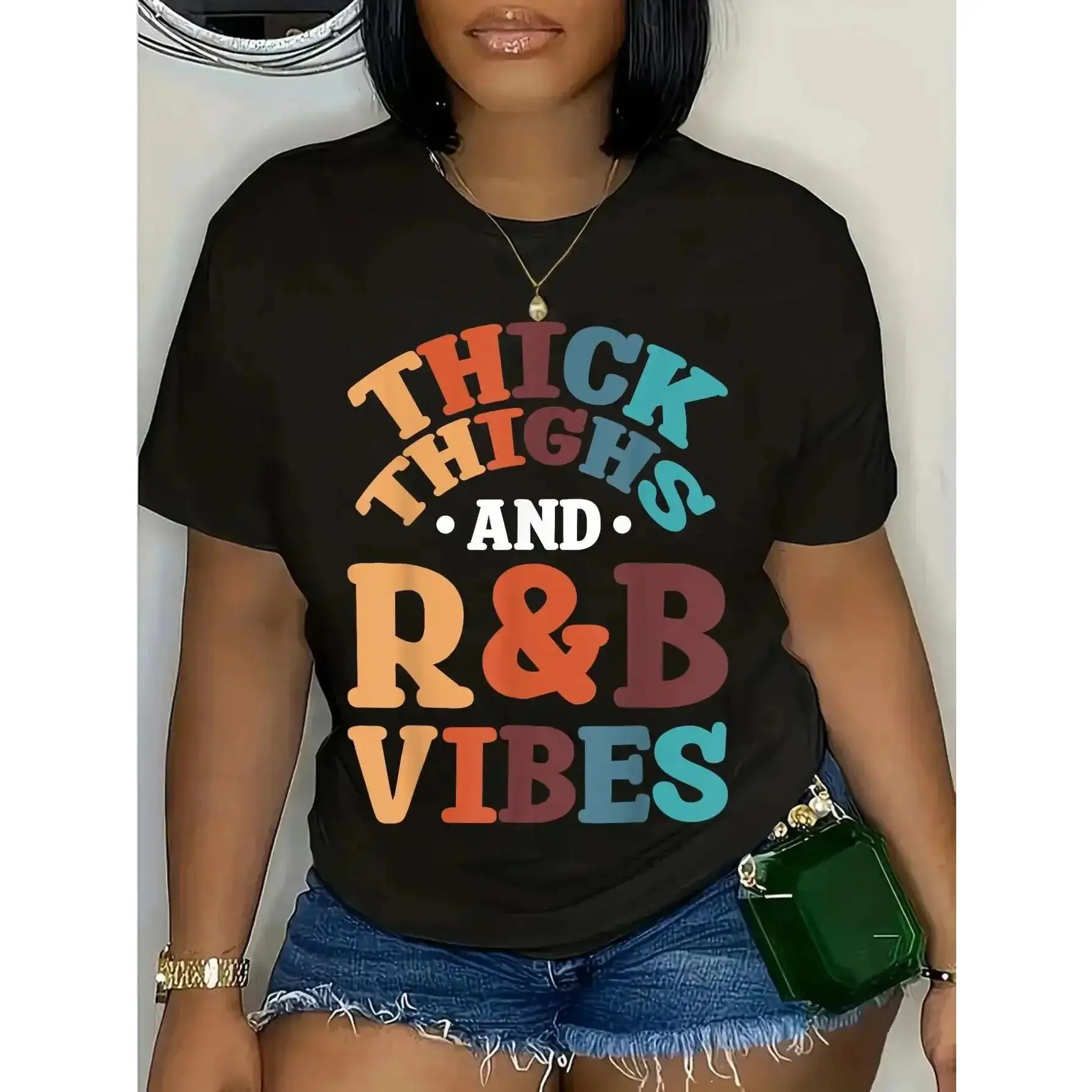 Thick Thighs R&B Vibes Graphic T-Shirt, Unisex Oversized Casual Shortsleeve Top, Breathable 90's Style