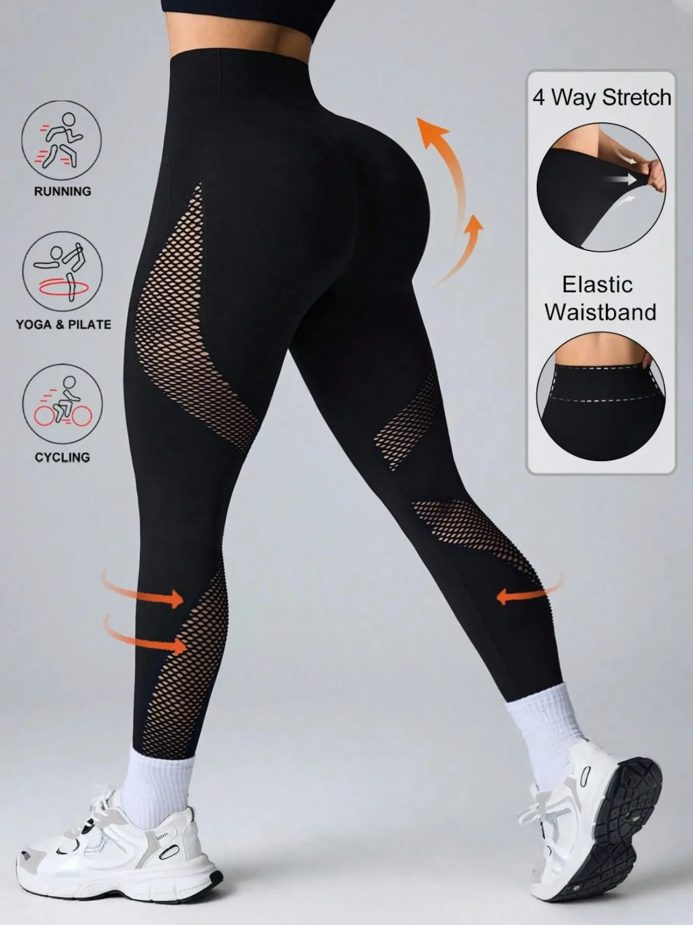 Seamless High Elasticity Sports High Waisted Yoga Workout Tight Pants, High Compression Fit, Mesh Tight Fitting Activewear, Comfortable and Breathable Exercise Apparel