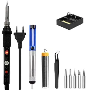 Industrial Repair Tool Kit, Adjustable Temperature 200-450°c, 5 Soldering Tips, Solder Wire, Soldering Iron Stand, Desolderer, Tweezers