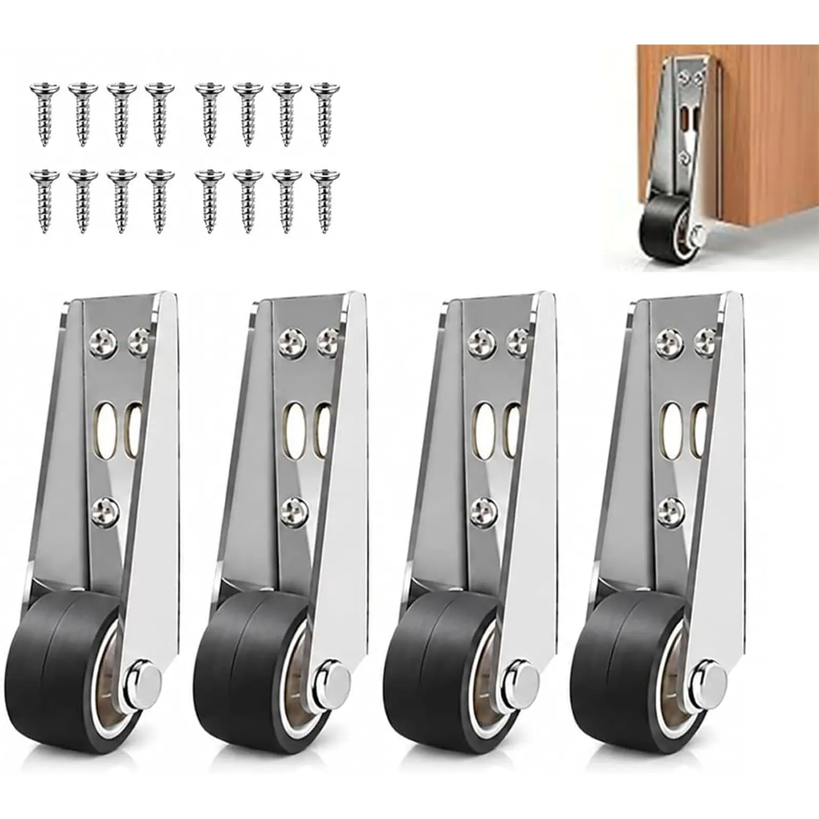 4PCS Vertical Track Roller Wheel, Heavy Duty Sliding Door Bottom Guide Roller, Alloy Steel Quiet Soft Rubber Caster for Barn Sliding Door, Cabinet, Gate & Drawer, Up to 110LBS(50KG) Load Capacity