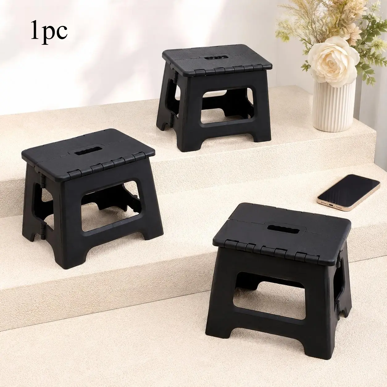 1pc Black Easy Portable Office Stool  Fashionable, Aesthetic, Durable, Foldable Stool for Home And Office, Convenient, Space-Saving, Easy to Store, Folding Step Stools - 1pc Portable Home Good