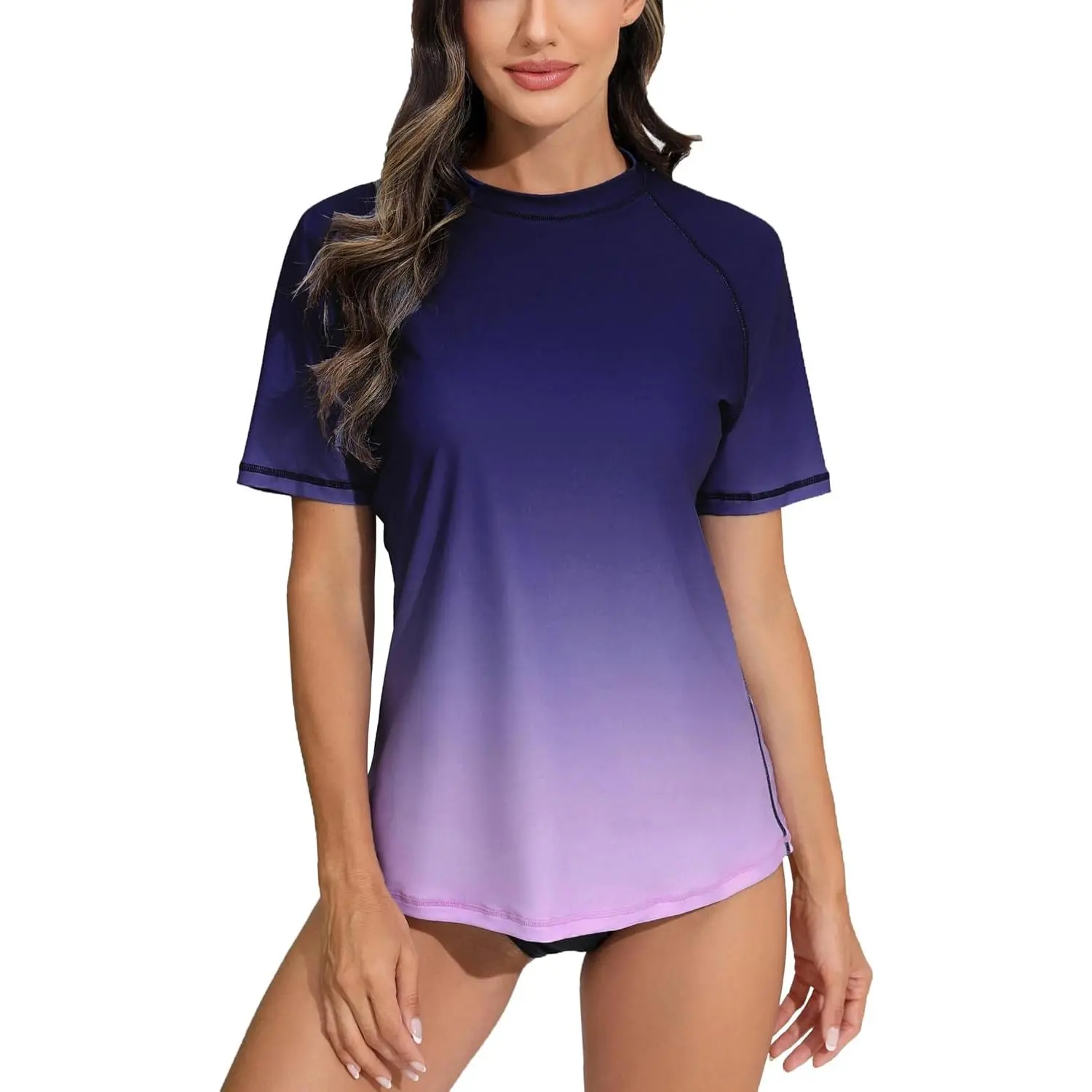 Women's Short Sleeve Female Rash Guard Swim Top - UPF50+ Sun Protection, Breathable Stretch Fabric, Bra-Free, Cold Wash Compatible, Ideal for Beach Water Sports (Swim Skirts Pairing Option, Gift)