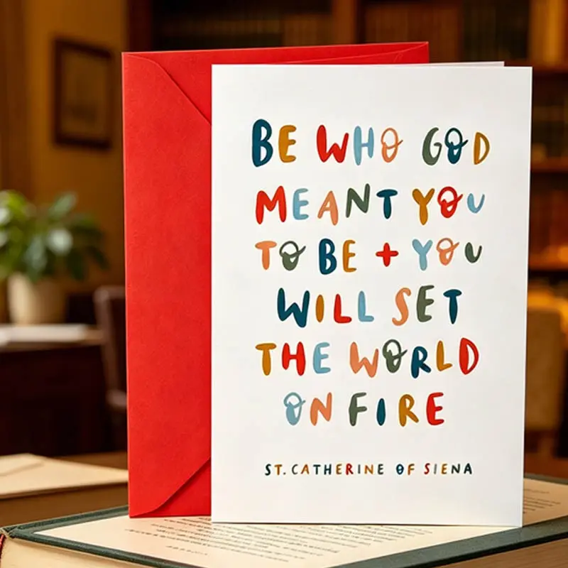 1pc St. Catherine of Siena Inspirational Quote Graduation Card - "Be Who God Meant You To Be", For Catholic College Grads, Faith-Based Encouragement Card With Envelope