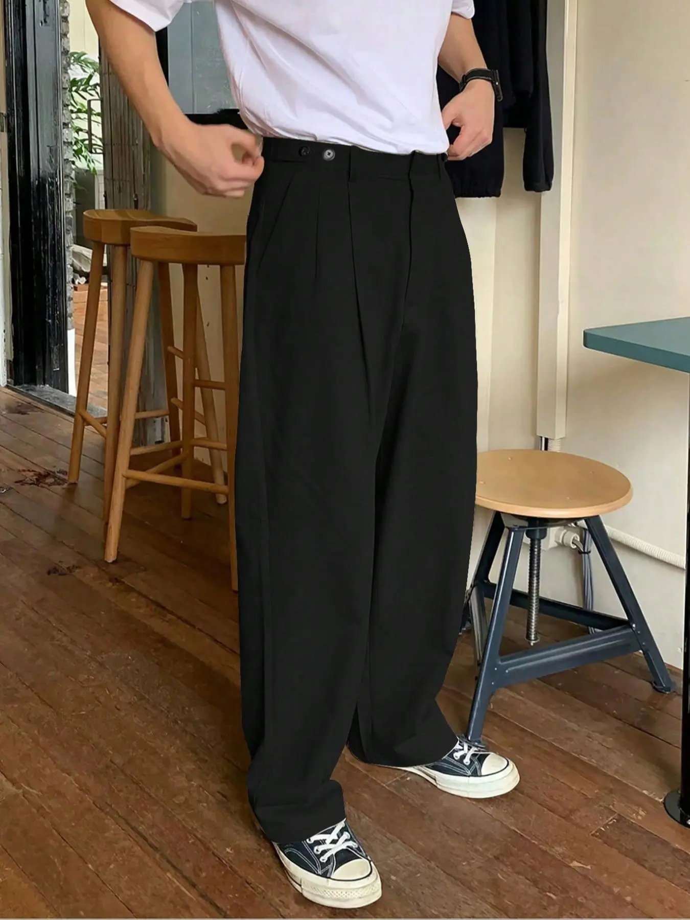Men's Solid Color Classic Straight Leg Pants, Loose Casual Comfy Oversized Wide Leg Trousers for Summer, Men's Bottoms for Daily Wear, Beige