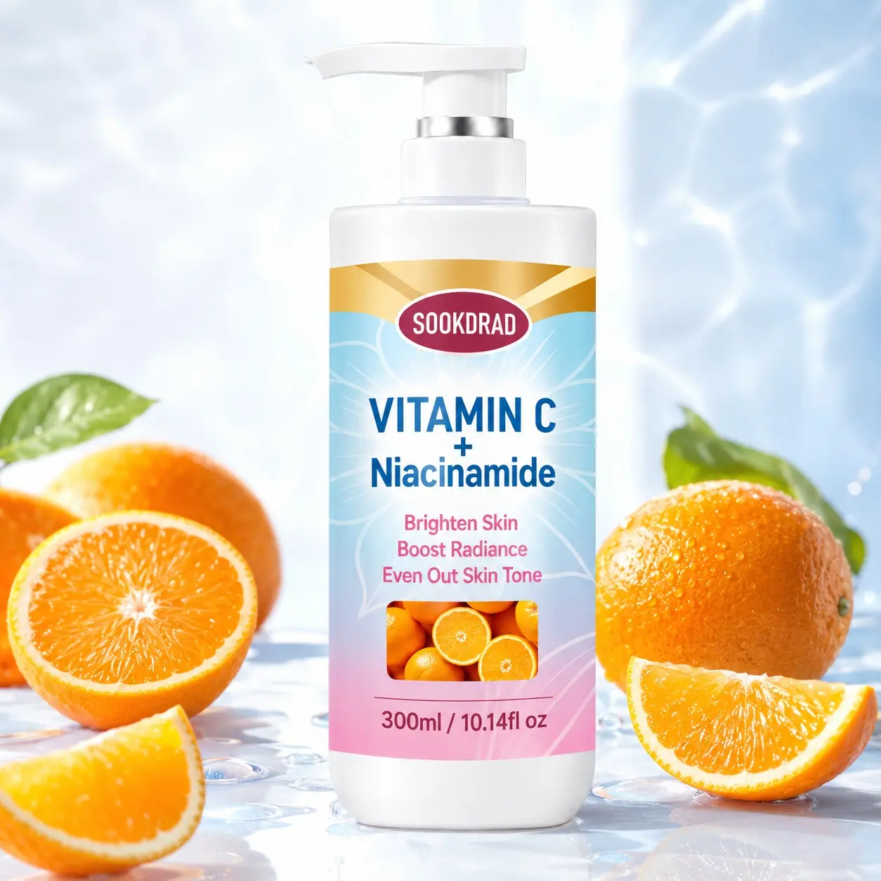 Vitamin C and Niacinamide Lotion, brighten skin, boost radiance, even out skin tone, for face and body, all skin types, daily skincare, 300ml/10.14fl oz