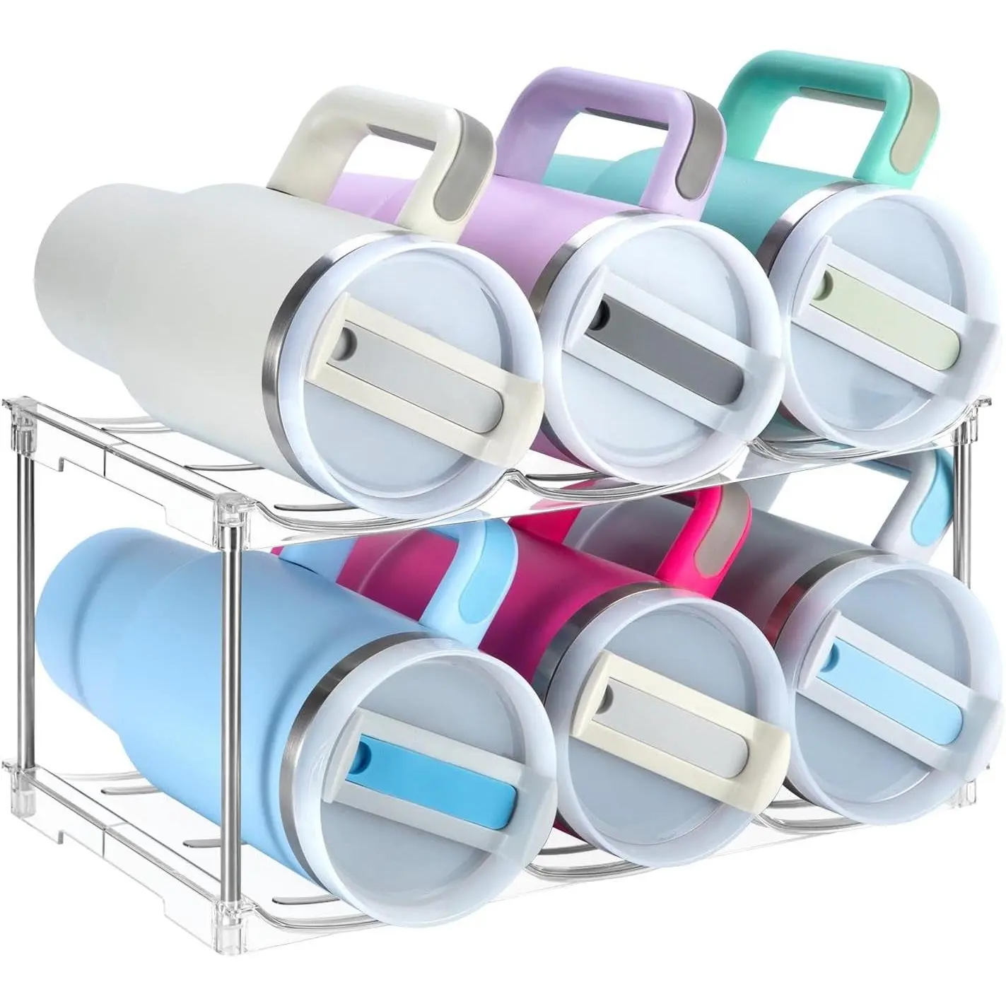 Water Bottle Organizer, Stackable Bottle Storage Rack, 4 Pack Water Bottle Holder for Kitchen Fridge Cabinet Organization and Storage, Plastic  Rack/Drink Bottle Holder (2 Pack - Hold 6)