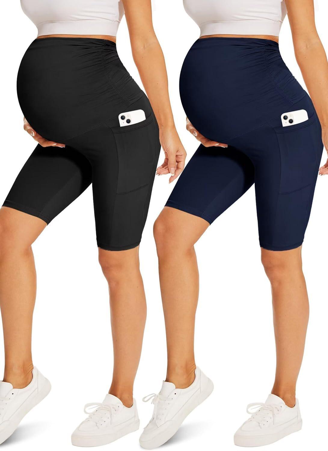 New European and American style maternity pants with five pockets, high-waisted slim-fit belly support pants, sports and fitness maternity yoga pants