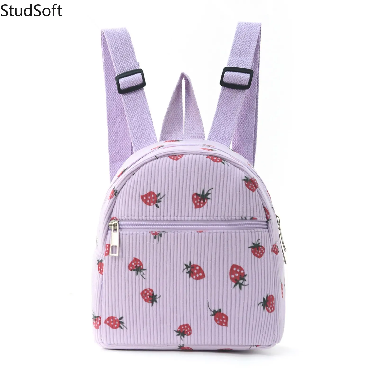 Kids Backpack Cute Strawberry Pattern Bookbag Corduroy Mini Schoolbag Back to School Gift for Girls