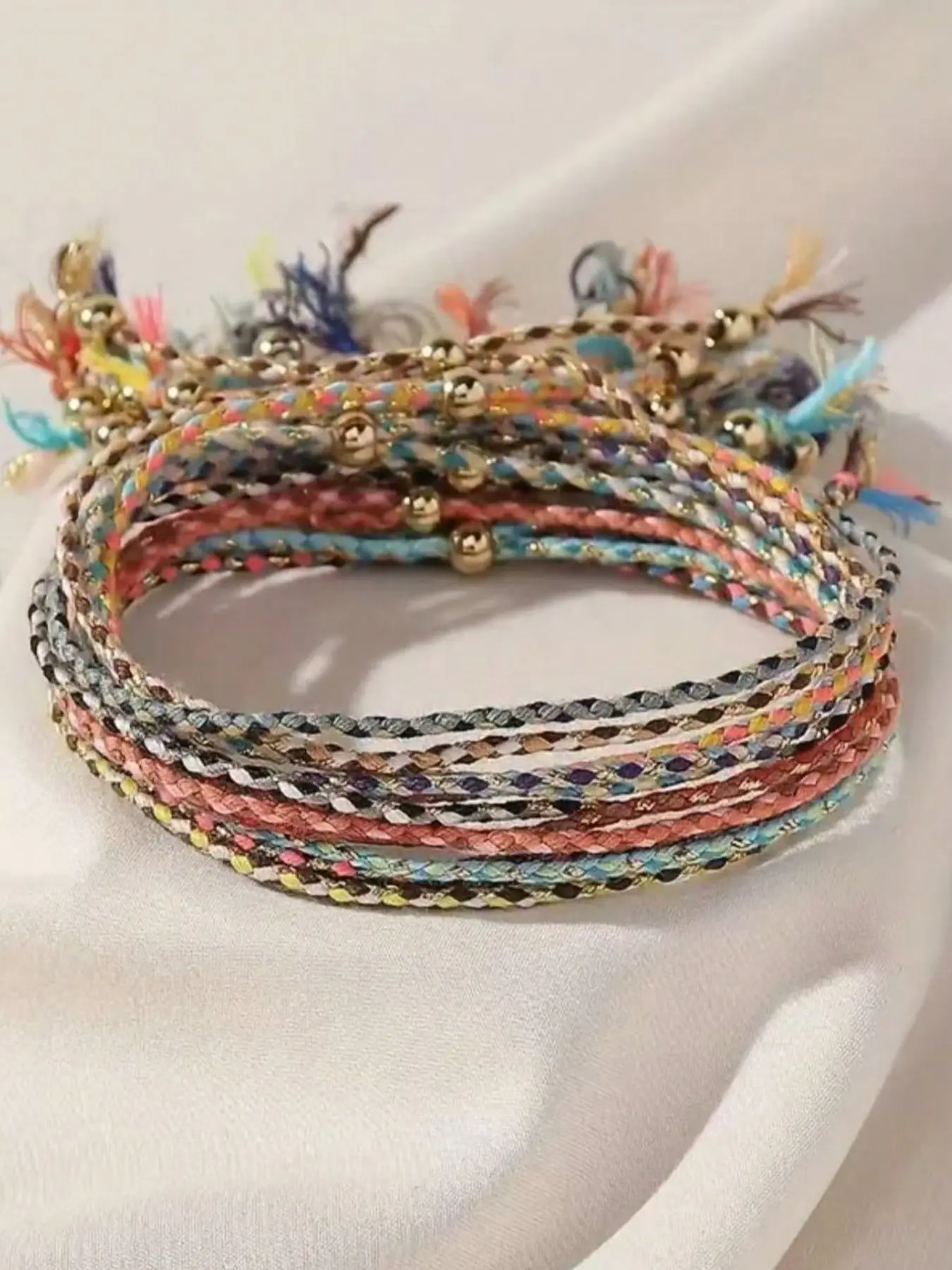 12pcs Bohemian Style Multi-Layer Colorful Braided Tassel Bracelets & Anklets, Suitable For Men And Women, Ankle Bracelets Set