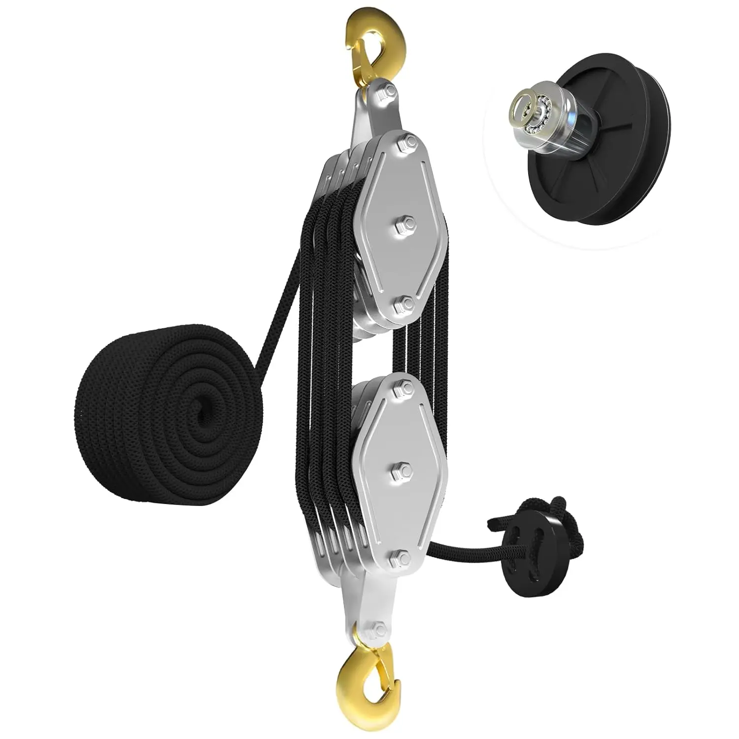 Rope Hoist Pulley System, 4400LB Pulley Block and Tackle, 8:1 Ratio Lifting 65ft, Duty Pulley Block for Hunting Lifting Objects Warehouses Building