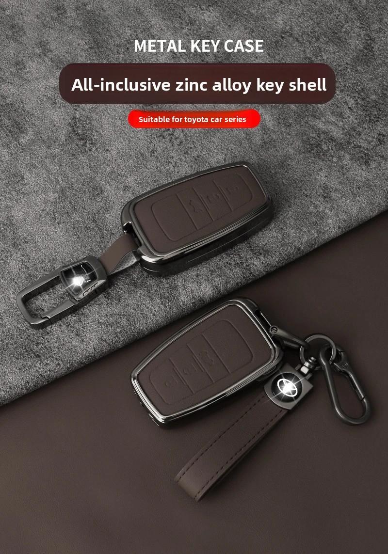 Toyota Car Key Fob Shell Case Zinc Alloy Leather for CHR Camry Corolla RAV4 Highlander C-HR Prius Land Cruiser Prado Keychain Accessories Gift for Men Family