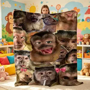 Playful Monkey Face Throw Blanket (Suitable for Kids & Adults) — A fun, plush monkey-face throw made from ultra-soft flannel; lightweight and perfect for use as an air-conditioning blanket on beds, sofas, or recliners. It serves as whimsical home décor
