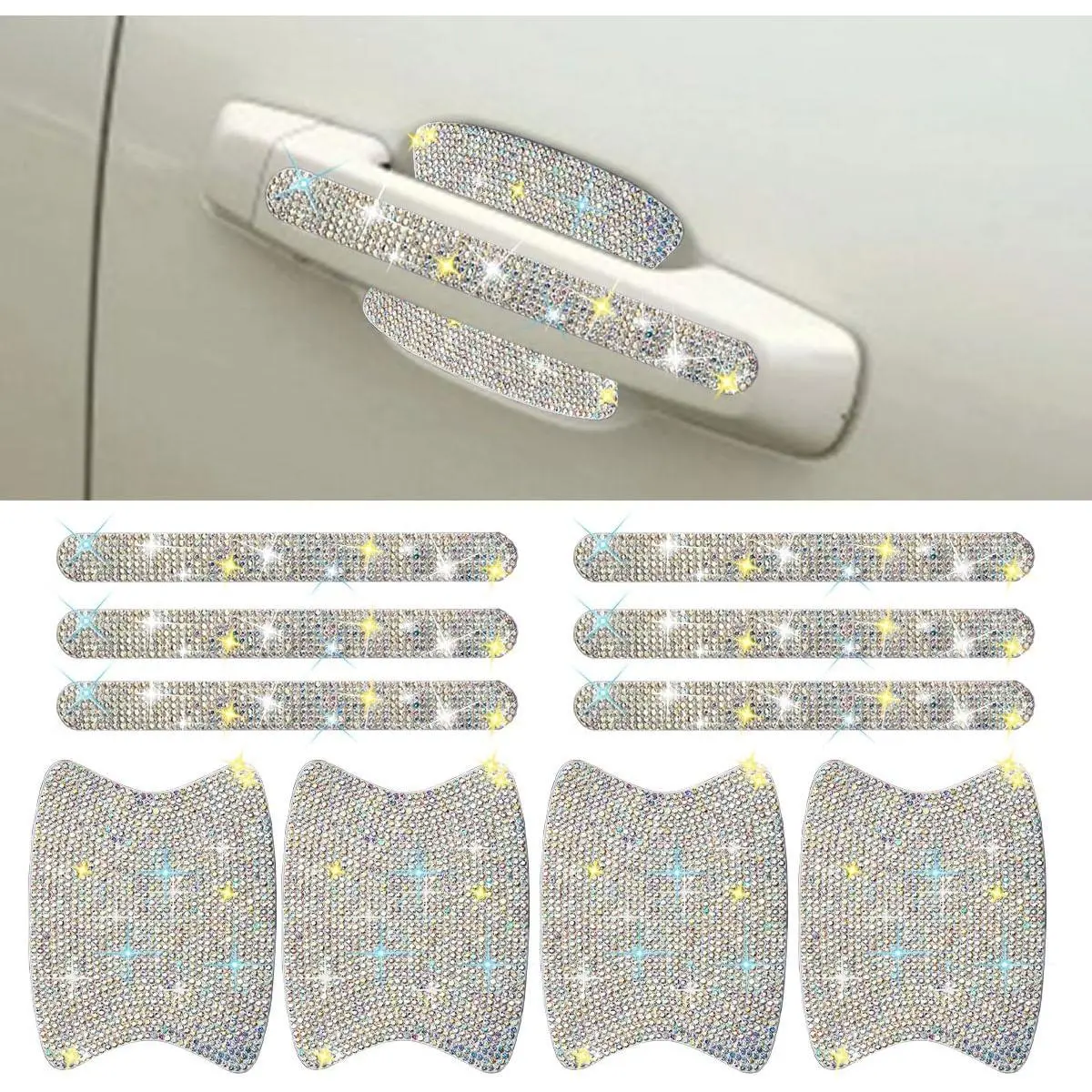10 count Bling  Door Handle Protector,  Rhinestone Anti-Scratch  Bowl Decoration Sticker Decal,  Auto Exterior Door Protective Covers Accessories for Women (Colorful)