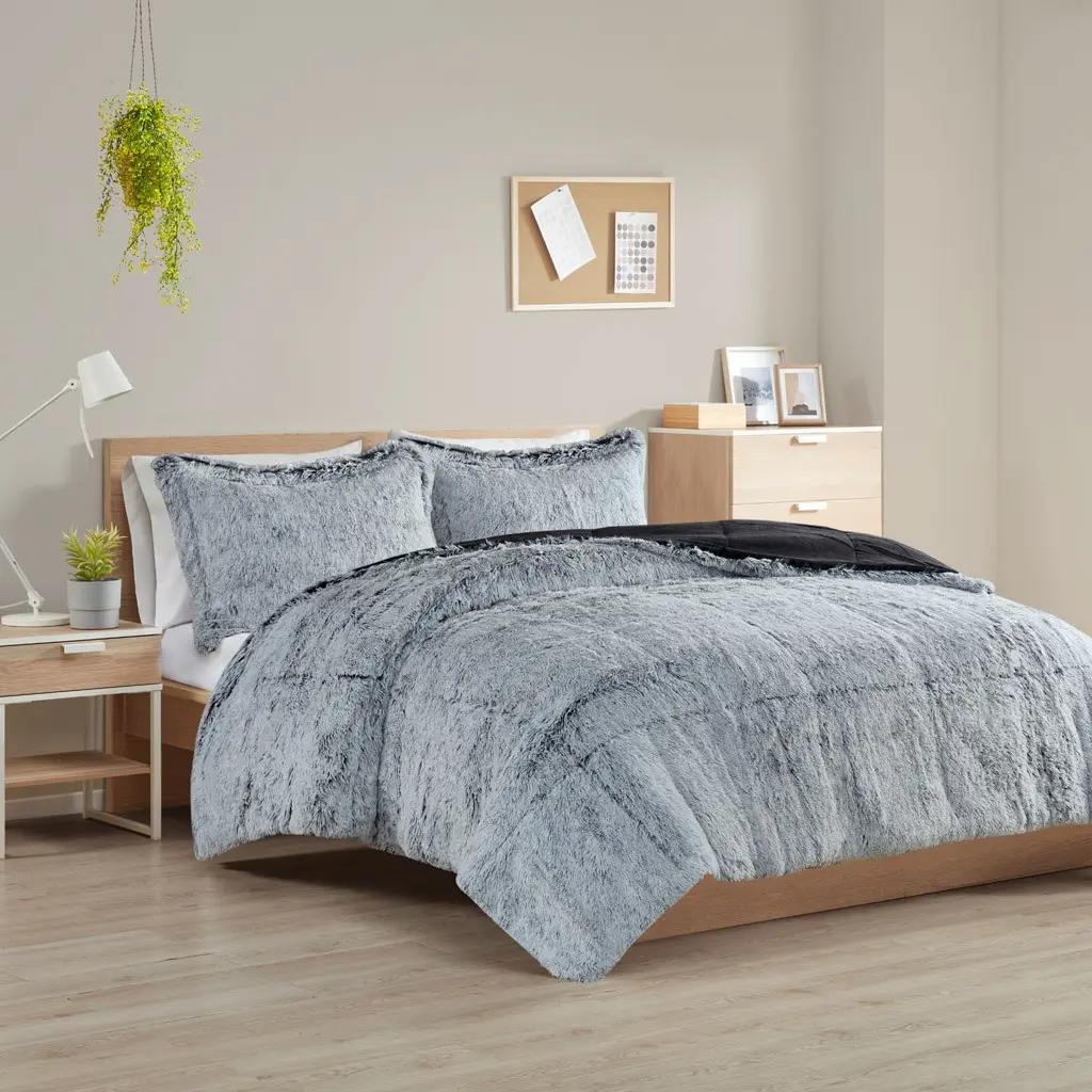 Nokaa King/Cal King Shaggy long-pile plush Comforter Mini Set, Ultra Soft soft plush Bedding, Fluffy Cozy Warm Blanket for Bedroom, Guest Room, Dorm, All Season, Machine Washable, Grey, Home Furniture and Household Product
