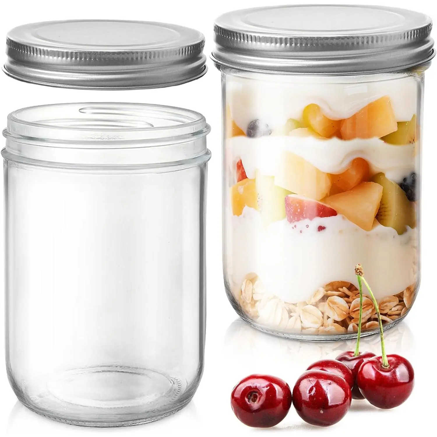 2 Pack Wide Mouth Mason Jars 16oz - Airtight Glass Canning Jars for  Storage, Meal Prep, Overnight Oats, Pickling, Salad & Wedding Favors (Leak-Proof )
