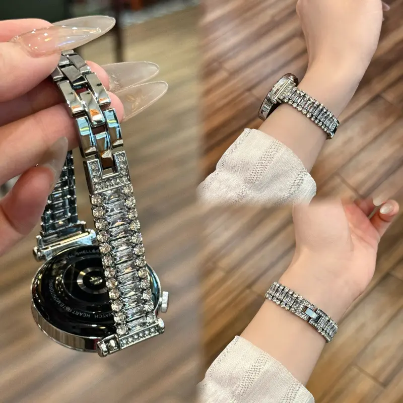Smart watch straps | Viral slim triple-row rhinestone metal band for Apple Watch S8/S9/S10/S11 |  Polished metal frame, secure fit & easy installation, elevates your look, great for daily wear, office styling and casual outings