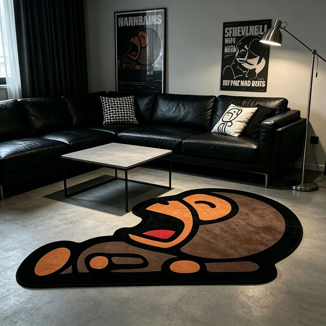 Laughing Cartoon Ape Art Alien Carpet Soft Sticky High Density Plush Material Living Room Esports Room Decoration Floor Mat American Street Trendy Dark and Small Atmosphere Soft Decoration