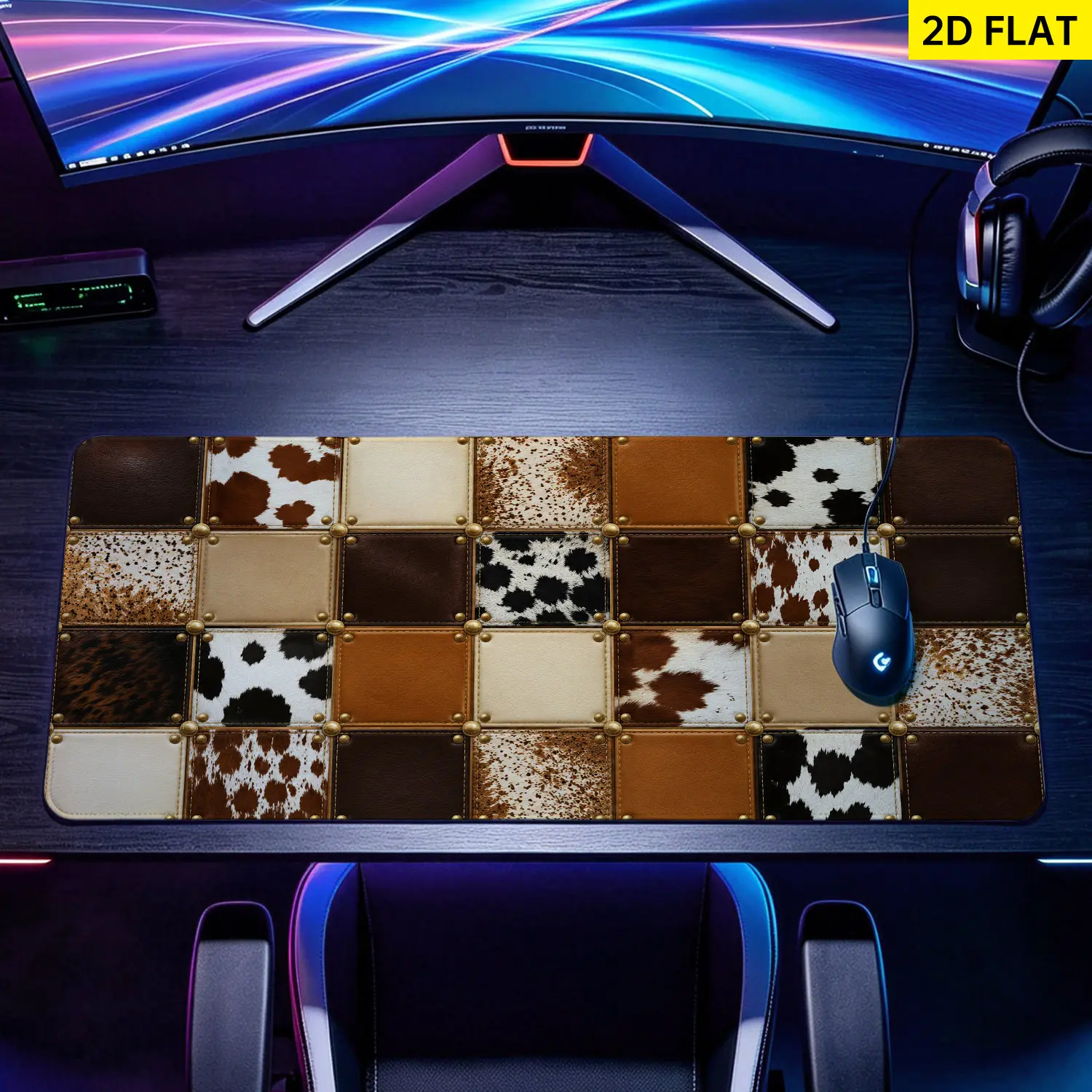 Extra Large western cowhide leather patchwork Mouse Pad,Non Slip Rubber Pad,Desktop Decoration Drotection Pad,Washable,Lock Edge Multi Size,Premium Multipurpose Mousepad For Office,Study Room,Gift for Family and Friends