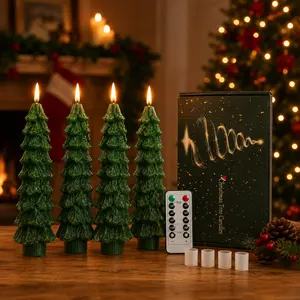 LED Christmas Tree Candles 4 Pack, Flameless Taper Candles with 10-Key Remote, Warm Flickering Lights, Timer & 3 Brightness Levels