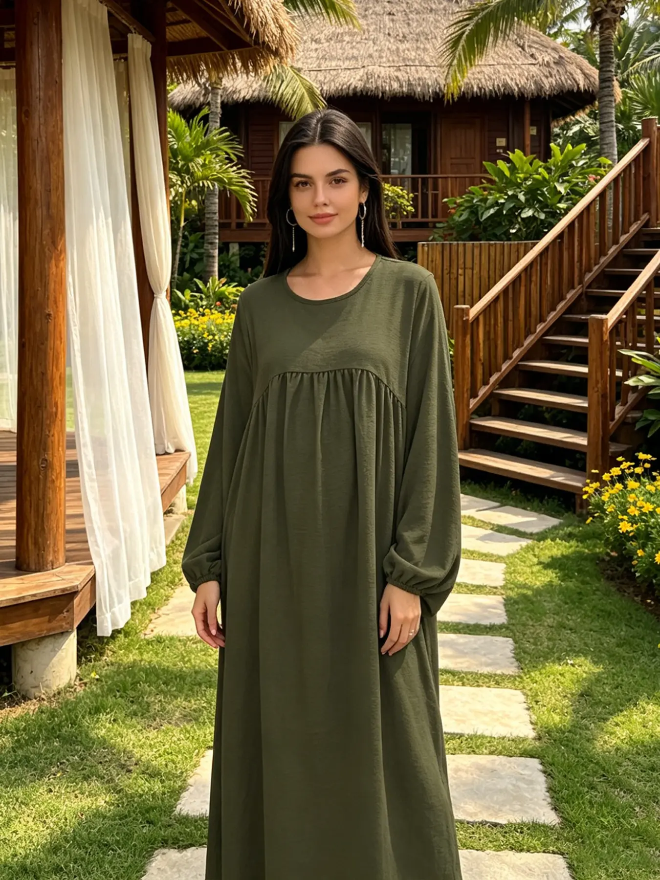 New Pleated Chest Design Dress, Versatile Loose Fit Comfortable Style, Muslim Women Abaya Long Dress, Ideal for Festivals and Daily Wear