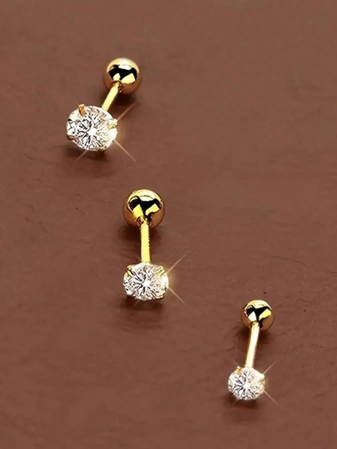 Three-Piece 18k Gold Plated Stainless Steel Zircon Earrings Set, Earrings Studs, Classic Round Design, Women's Fashion Jewelry Gift, All Seasons