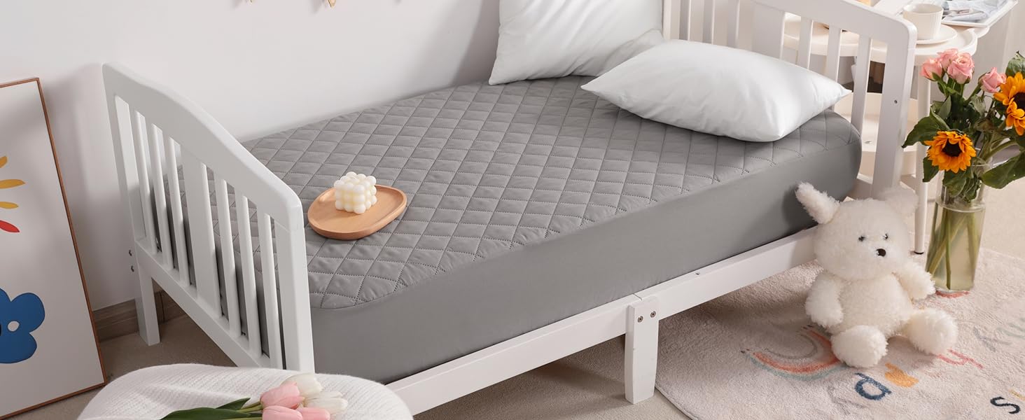 2 Pack Waterproof Crib Mattress Protector, Quilted 28"x52" Toddler Fitted Sheet - Machine Washable - Soft and Breathable Mattress Pad Cover for Crib, Nursery, Daycare, Cot, Black