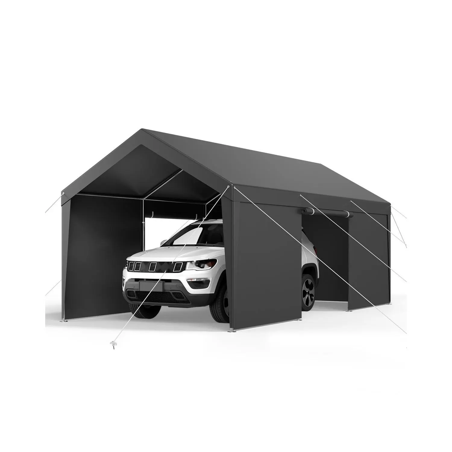 12x20ft Carport Canopy, Heavy Duty Outdoor Car Shelter With Sidewalls, Grey, Portable All-Weather Vehicle Cover, UV Resistant, Weatherproof Shelter, Rust-Resistant Steel Frame, Easy Assembly With Anchoring Kit Included