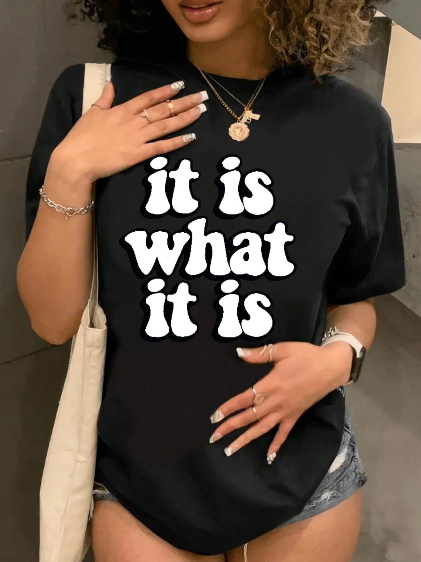 Women's Letter Print Round Neck Tee, Fashion Casual Crew Neck Short Sleeve T-shirt for Daily Holiday Vacation Outdoor Wear, Ladies Clothes for All Seasons