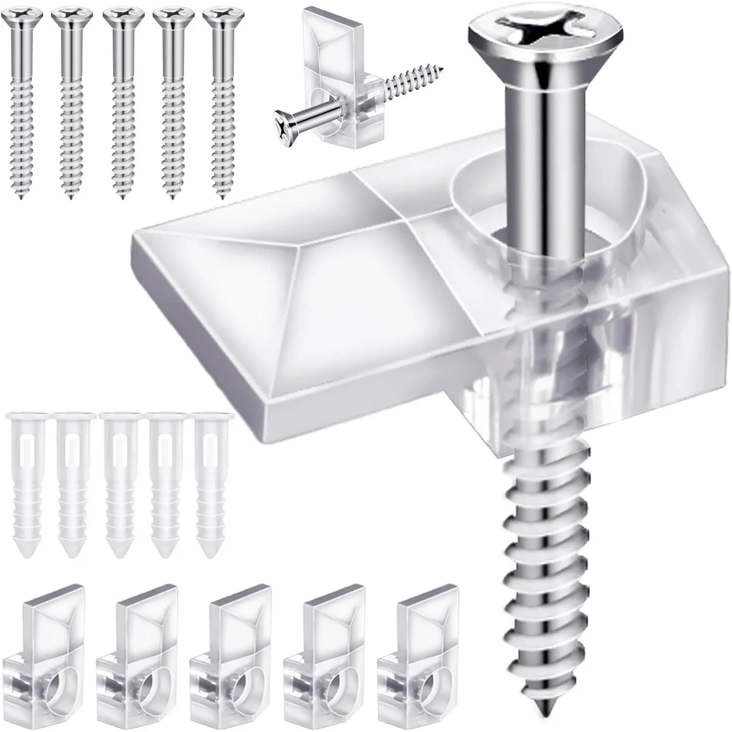 32Pack Mirror Holder Clips,Clear Plastic Mirror Clips,Frameless Mirror Mounting Hardware,Mirror Holders for Wall Mounting,Mirror Mounting Hardware with Screw,for Cabinet,Glass,Wall,Door,Picture Frames