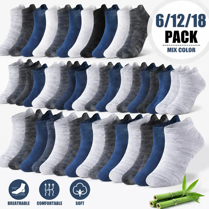 Men's Socks (6/12/18 Pairs) - Summer Lightweight, Breathable, High-Quality, Comfortable, Anti-Sweat Menswear with Anti-Slip Ear-Tips, Short Length, Invisible Design, All-Season Suitability for Daily Life, Outdoor Sports, Stripe