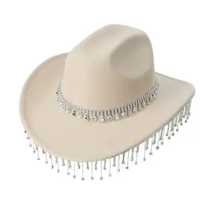 Fashion Silver Color Glitter Rhinestone Fringe Cowboy Hat, Party, Stage Wear, Jazz Hat, Fashion Accessory