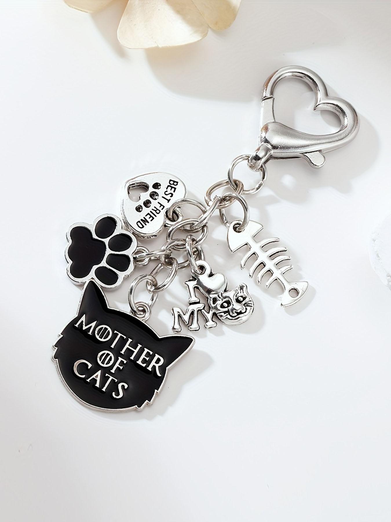 [Halloween Mother of Cats] Halloween-Themed Mother of Cats Keychain| Alloy Material, Fishbones, Hearts, Devil Cat & Paw Prints, Lobster Clasp for Bags & Cars, Ideal Gift for Cat Lovers, Durable Keychain, Cat Accessories, Bag Charm, Playful Charm