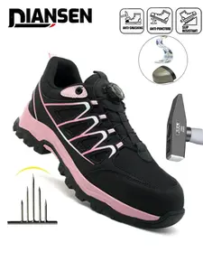 Steel Toe Shoes for women Work Safety Industrial Protective Rotary Buckle Work Shoes, Nonslip Work Shoes, for Construction Comfortable Lightweight Warehouse Factory Water resistant Low top all-season outdoor Anti-slip