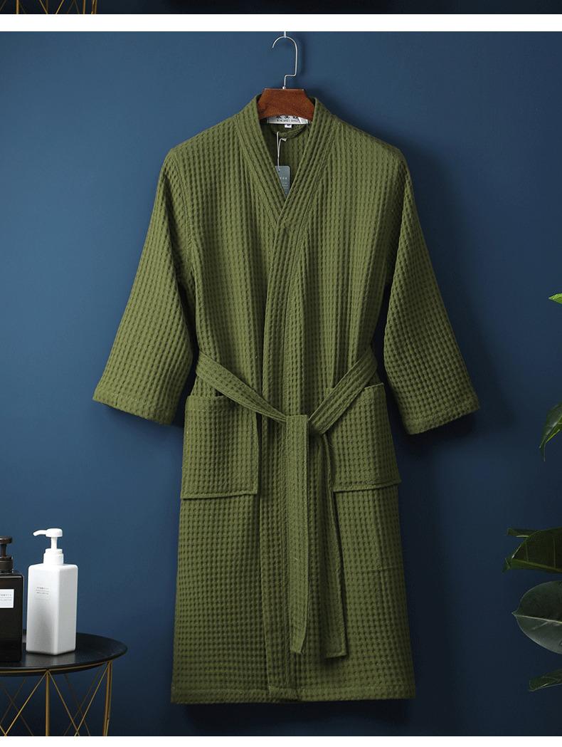 In-stock pure cotton bathrobe, thin spring/summer long waffle robe for hotels and beauty salons, available for direct shipping