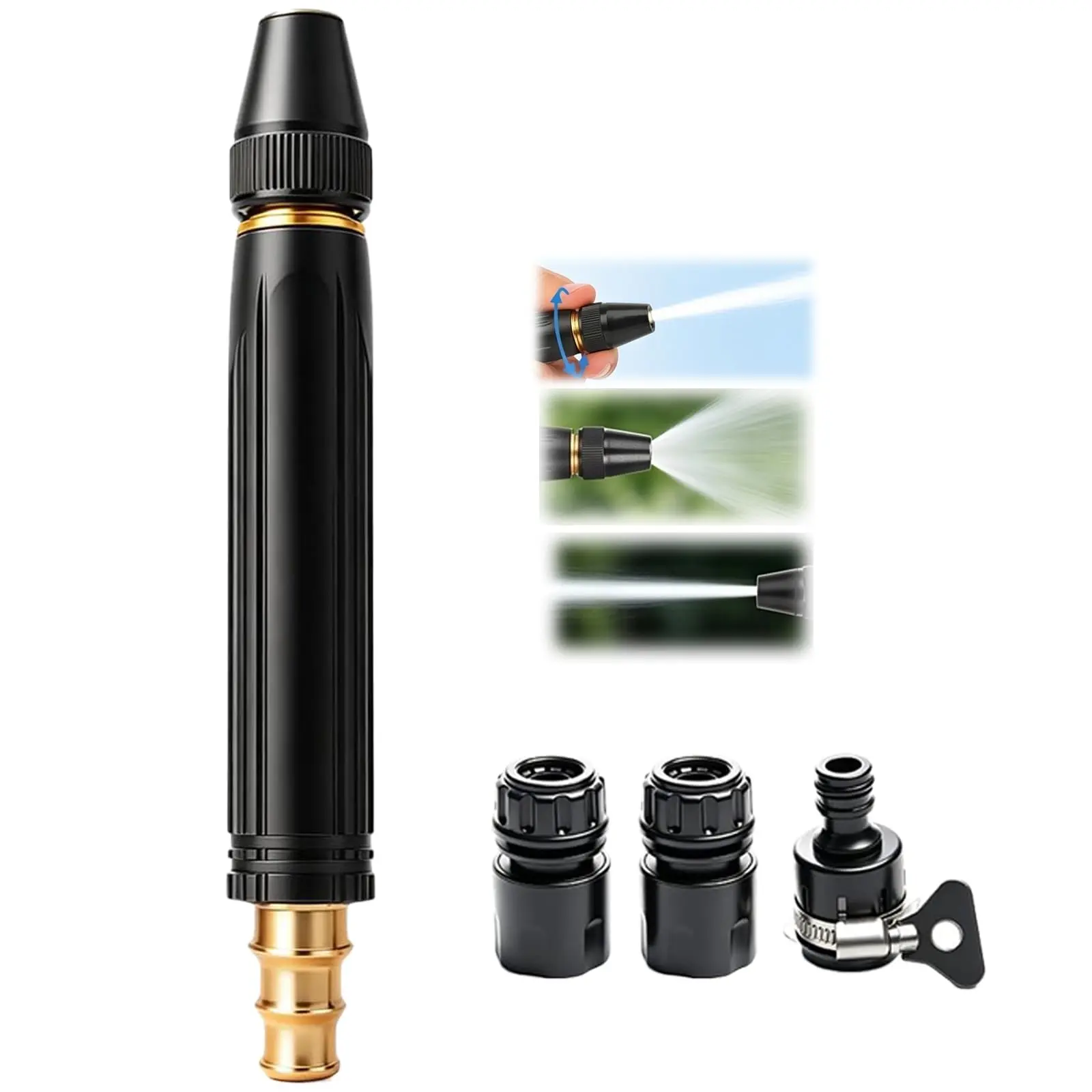  Heavy Duty Solid Brass Hose Nozzle - Adjustable  Metal Garden Sprayer, Jet Sweeper Washer Attachment for Car Washing & Plants, Leak-Proof Twist Spray Nozzle