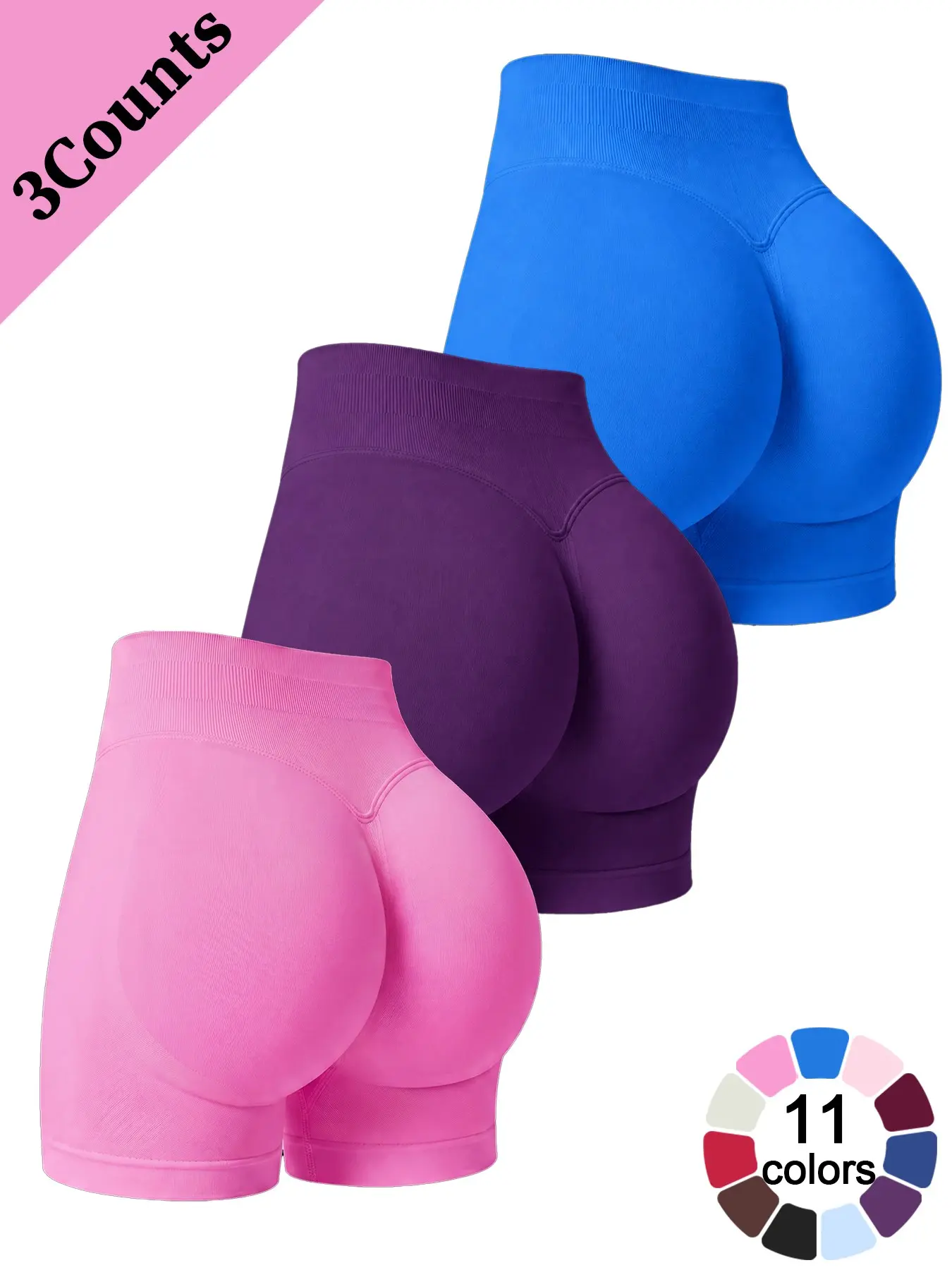 Women's 3-Pack Seamless Workout Shorts, Compression Stretch Shorts, Cooling Breathable Comfortable High-Waisted Butt-Lifting Four-Way Stretch Pilates Yoga Shorts for Gym Workouts Outdoor Running and Everyday Wear Versatile Solid Color