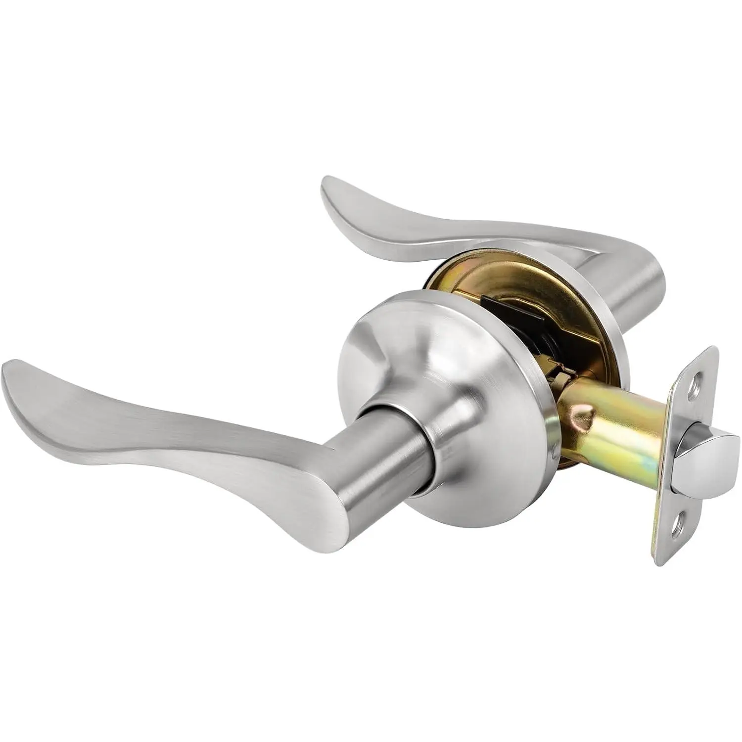 Passage Door Handle Keyless Closet Door Handles Interior Wave Lever Door Handle for Hallway, Reversible for Right & Left, Satin Nickel