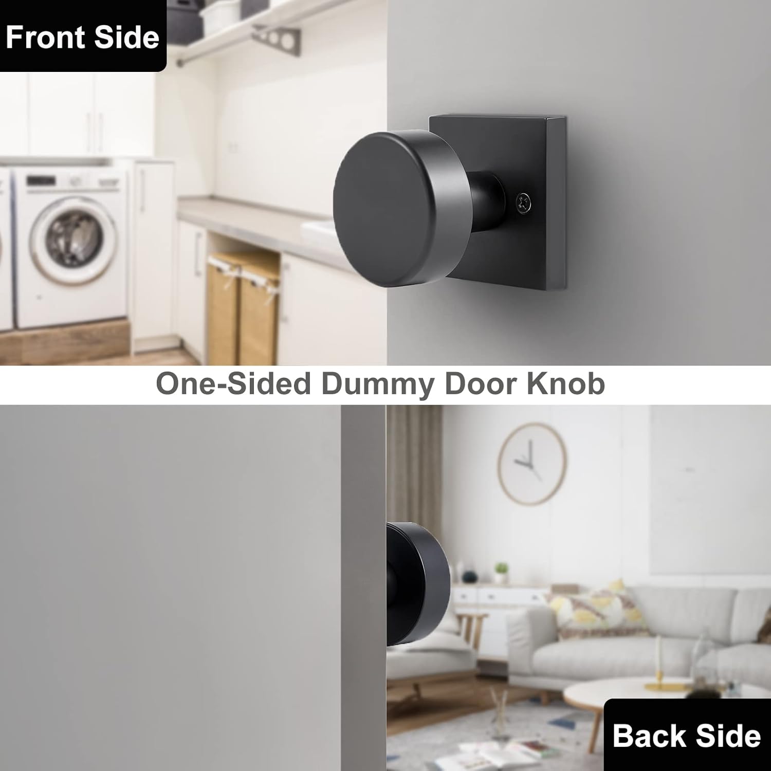2 Pack Black Dummy Door Knobs Interior, Single Sided Square Modern Dummy Door Knob Door Handle for Hall/Closet Doors, Matte Black